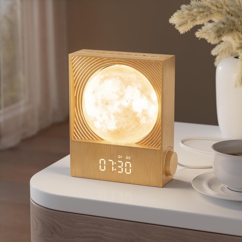 Sunrise Alarm Clock with Gentle Wake-Up & Rotatable Moon Light for Bedrooms