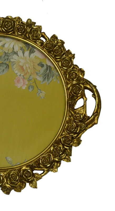 Round Ornate Gold Rose Vanity Tray with Glass Top gallery