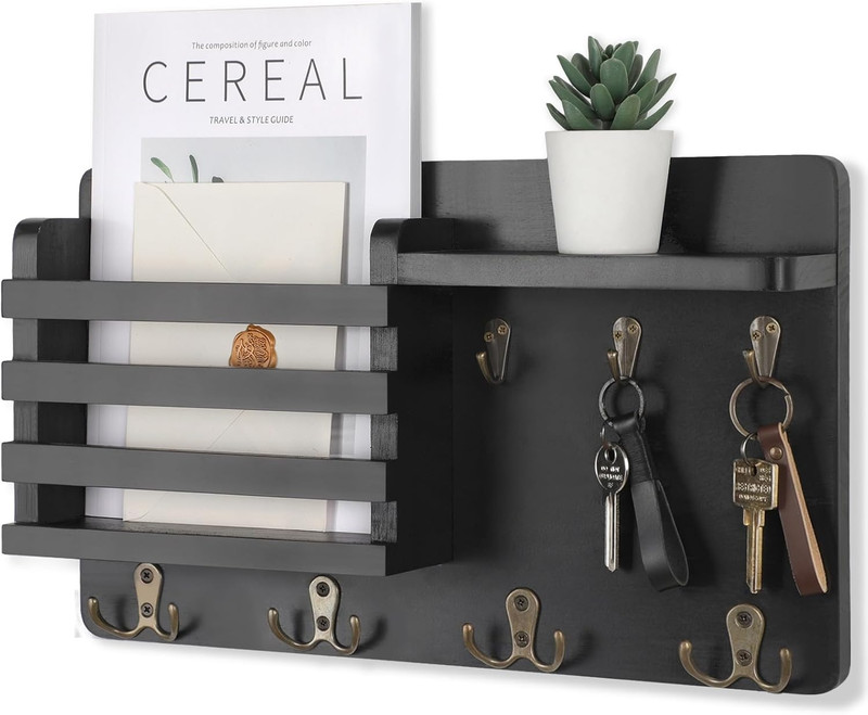 Nekon Mail Holder for Wall Mail Organizer with Key Hooks Hallway Farmhouse Decor