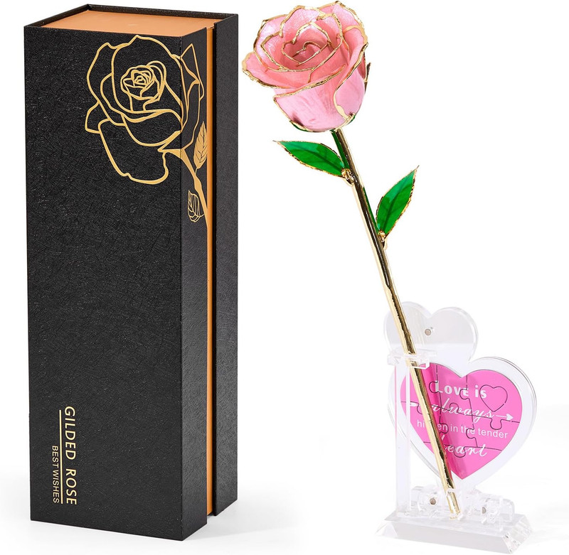 24K Gold Dipped Realistic Pink Rose – Perfect Gift for Her on Any Occasion