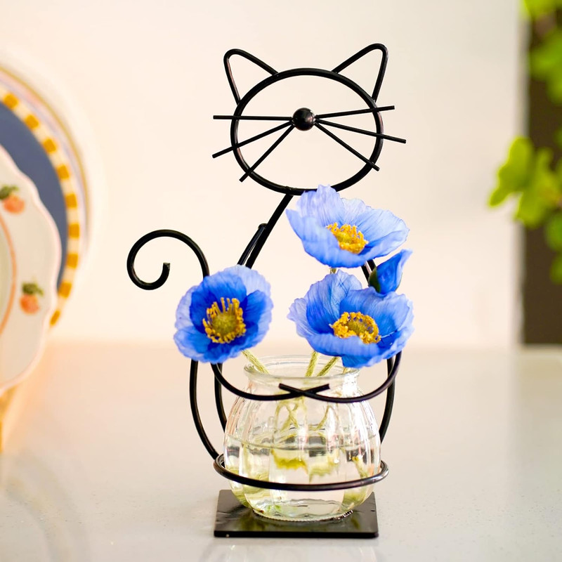 Desktop Glass Planter Vase Holder, Metal Cat Plant Terrarium Stand for Plants Cr gallery