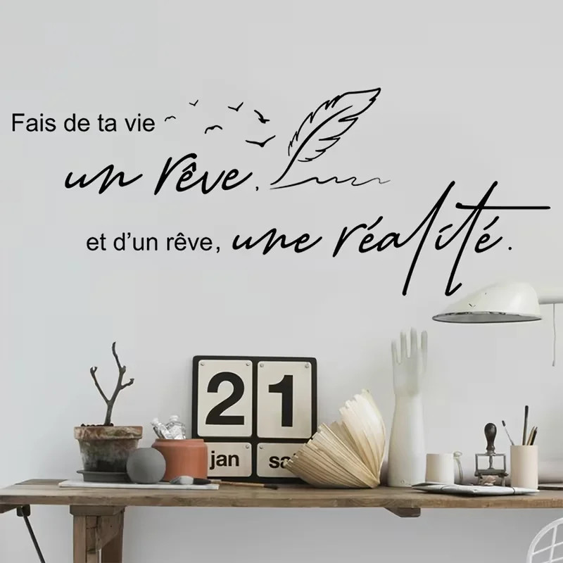 Creative Wall Decals Featuring Inspirational French Quotes Decorating Mirrors