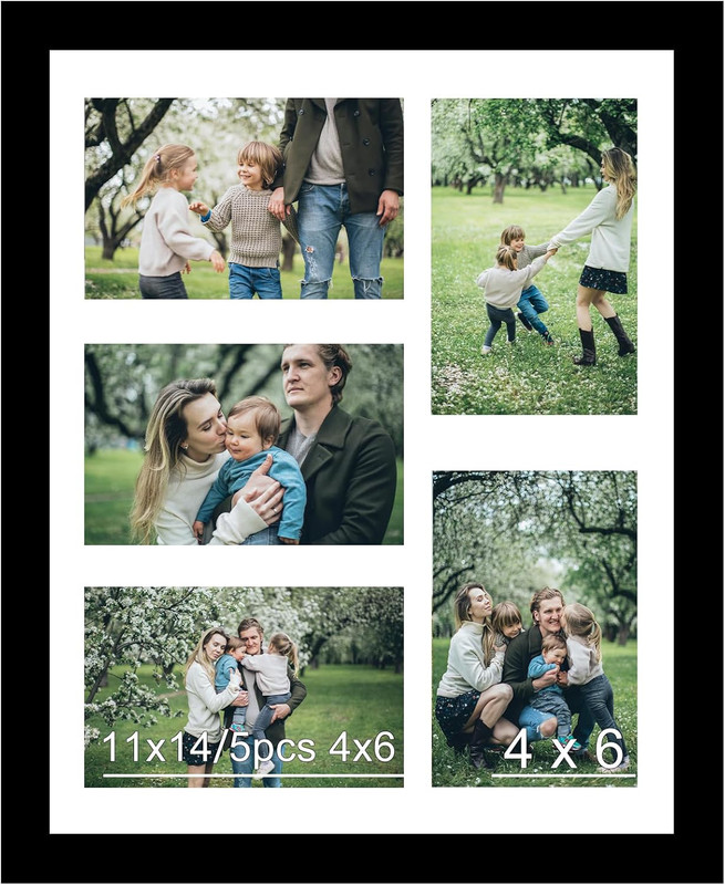 11×14 and 4×6 Collage Frame for 5 Photos Wall Hanging Black Multi-Frame
