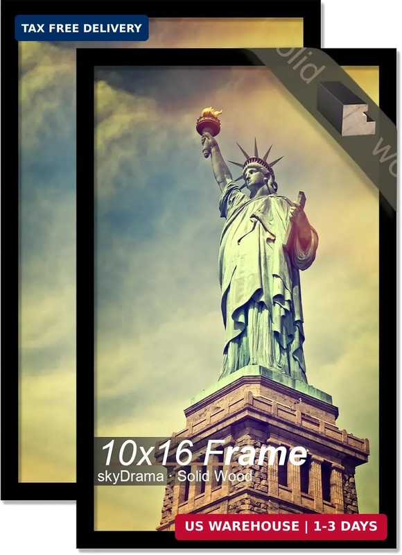 100% Solid Wood 10×16 Picture Frame Set of 2, Black Frame for 10 x 16 Inch Pictu
