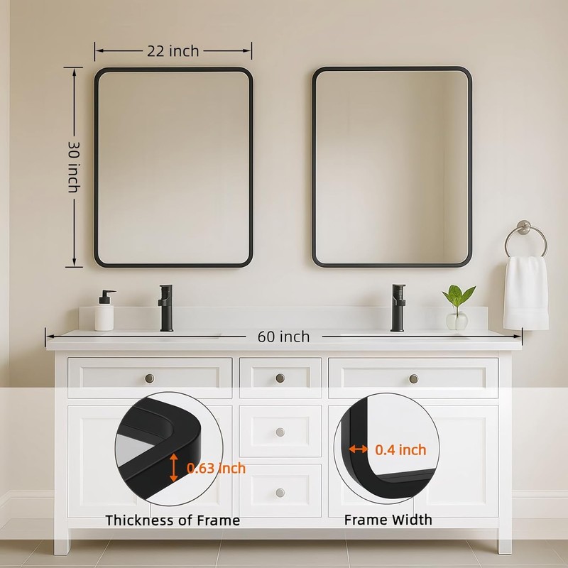 2-Pack Black Bathroom Mirror for Over Sink, 22"x30" Modern Style Mirrors gallery