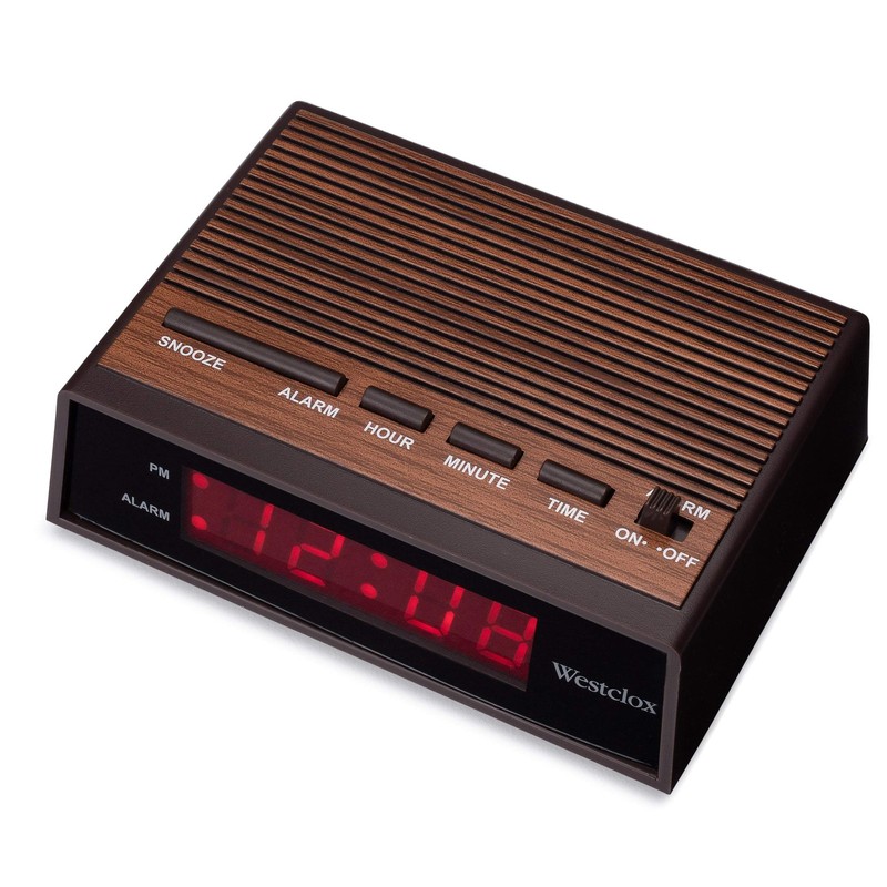 Retro Wood Style Small Night Table Alarm Clock with Red LED Display, 9-Minute... gallery