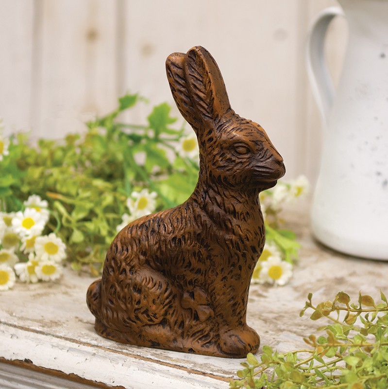 NEW Primitive Bunny Rabbit Chocolate Look Rustic Farmhouse Resin Brown 7.75″ H