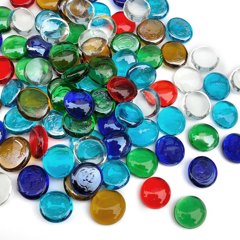 FANTIAN 1LB Flat Glass Pebbles for Vase, 100 Pcs 1 Pound, Multicolor