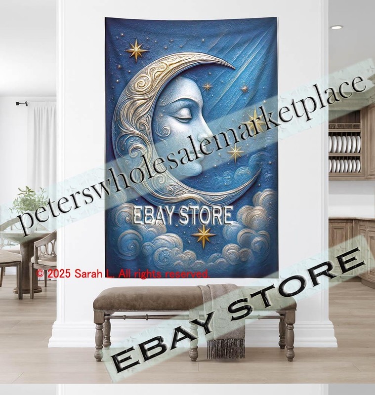 Moon Fabric Art Night Sky Decor lunar celestial wall 59X82 in