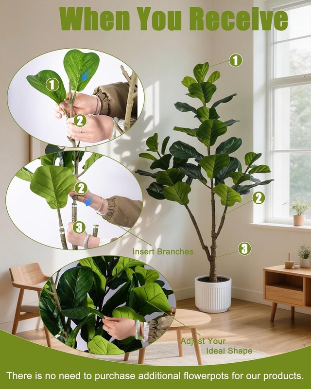 5FT Artificial Fiddle Leaf Fig Tree Tall Fake Plant Artificial Tree Home Decor gallery
