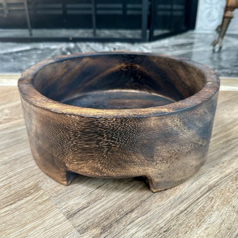 Threshold Studio McGee Dark Brown Wood Bowl Rustic Modern Farmhouse Wooden