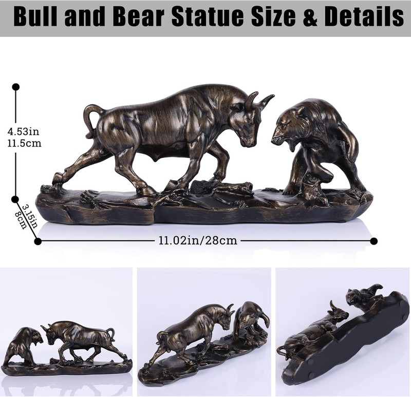 Wall Street Bull Statue, Market and Bear Stock Brown gallery