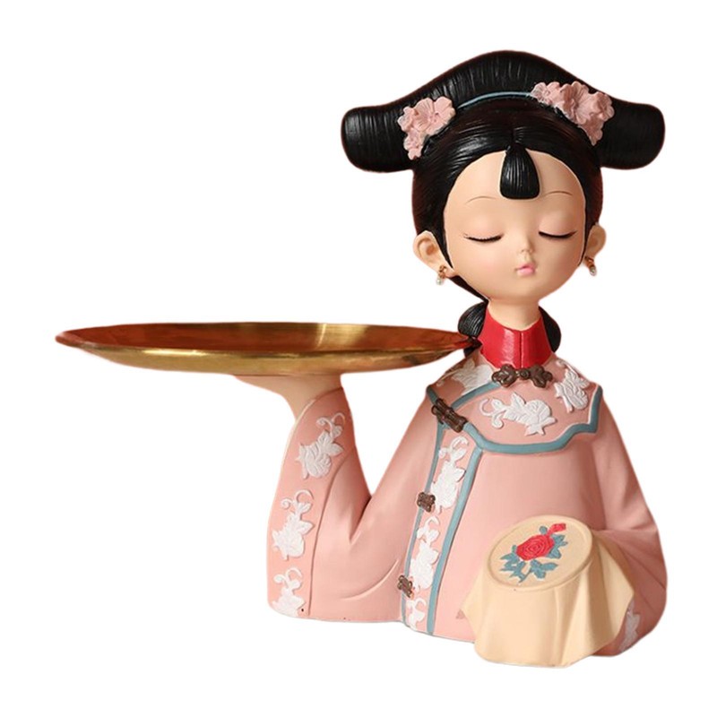 Chinese Palace Girl Figurine Resin Jewelry Trinket Tray Home Table Decor