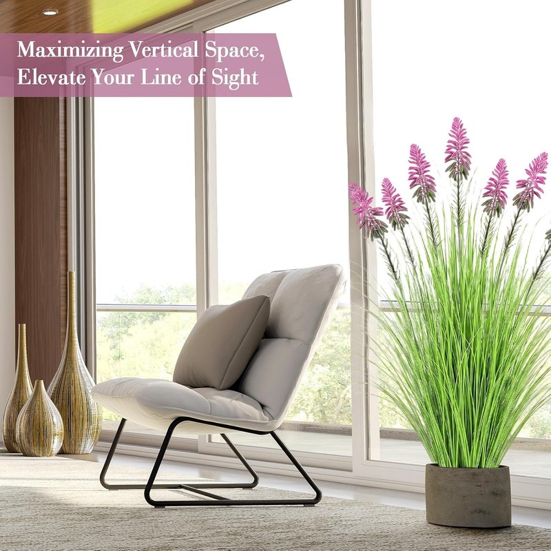 2 Pieces 4 ft Artificial Tall Grass Plants Outdoor with Purple Cockscomb Flower gallery