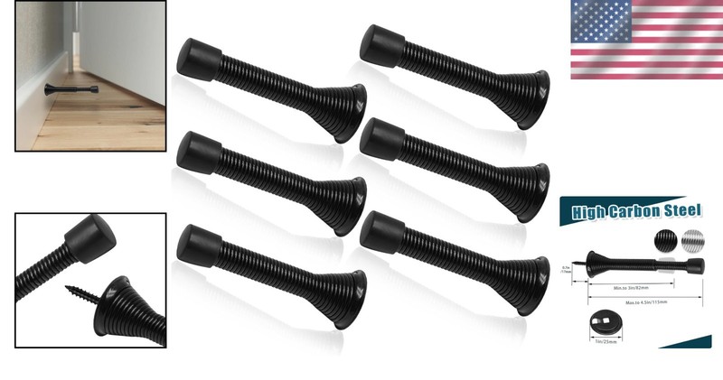 6 Pack Spring Long Door Stopper 3-4 Inch Black Door Stops, Stainless Steel, W... gallery