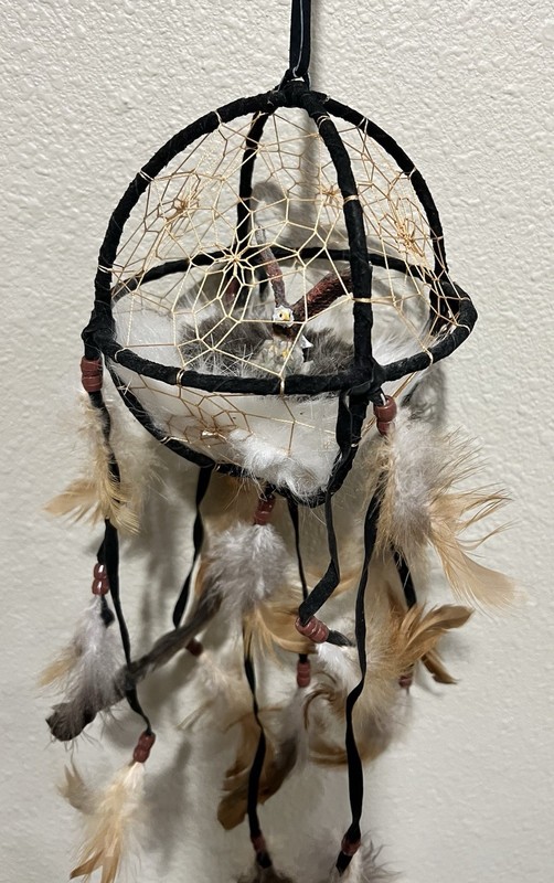 Traditional Western Dreamcatcher Round Ball With Eagle Figurine Hand Crafted gallery