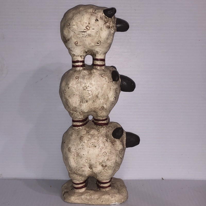 Stacked Three Sheep Spirit Animal Statue Figurine Red Feet Band READ /105 gallery