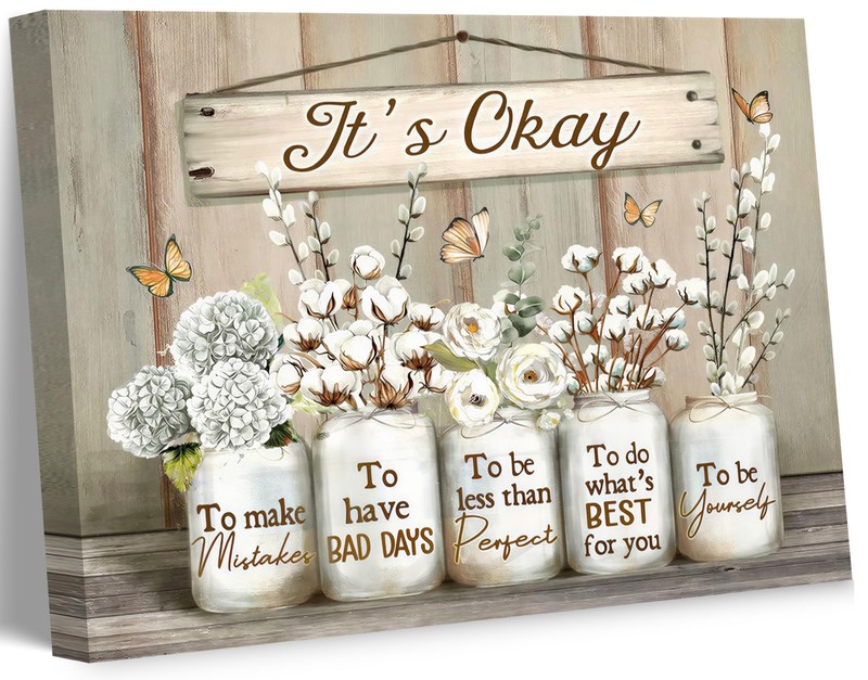 Flowers in Glass Jar Canvas Wall Art Inspirational Quotes Painting Picture Wa…