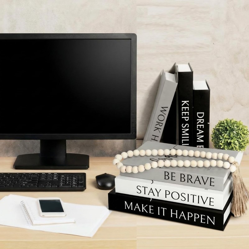 6 Aesthetic Decorative Books Set with Tassel Wood Bead Motivational Table Dec... gallery