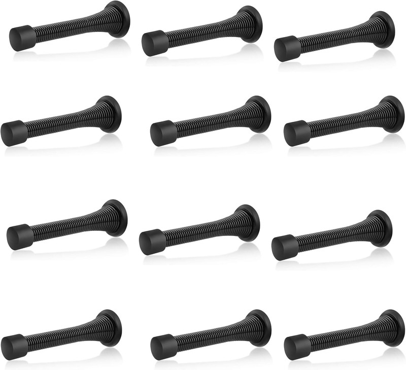 12 Pack Black Wall Door Stopper Heavy Duty No-Damage Spring Doorstop