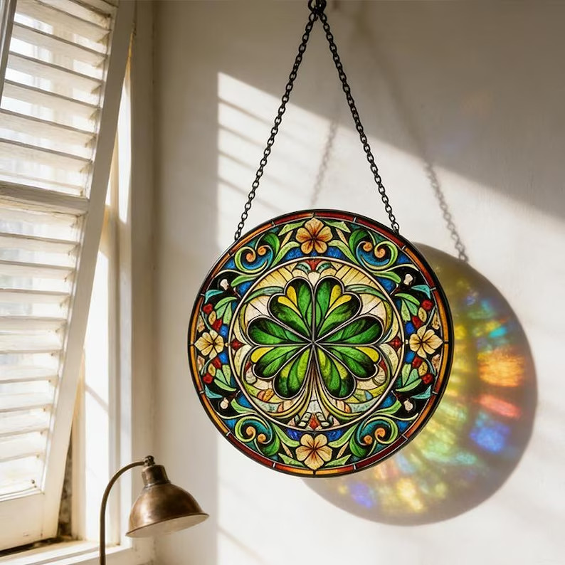Shamrock Four Leaf Clover Suncatcher Lucky Irish Window Decor Gift