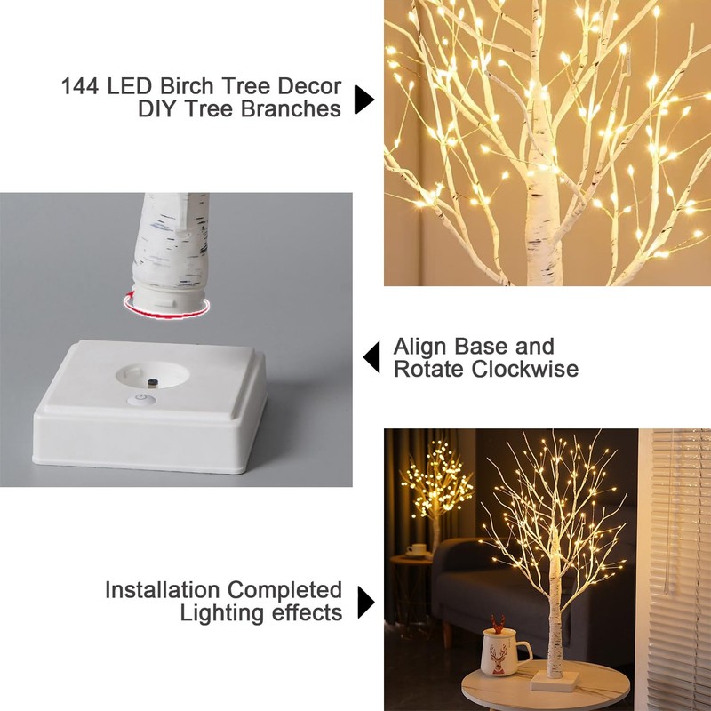 Lighted Trees for Indoor Decor, 24”2FT White Birch Tree with 144 LED Lights, ... gallery