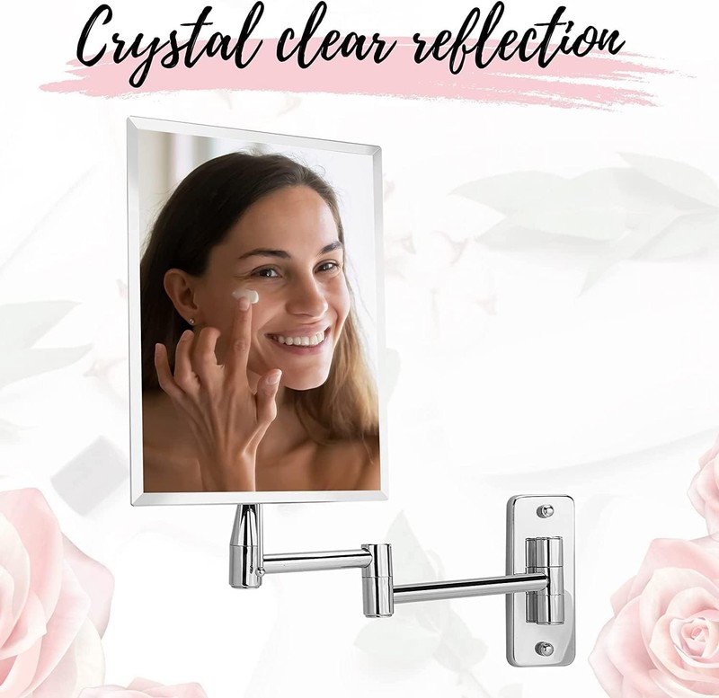 Frameless wall-mounted mirror for bathroom with extended swivel function gallery