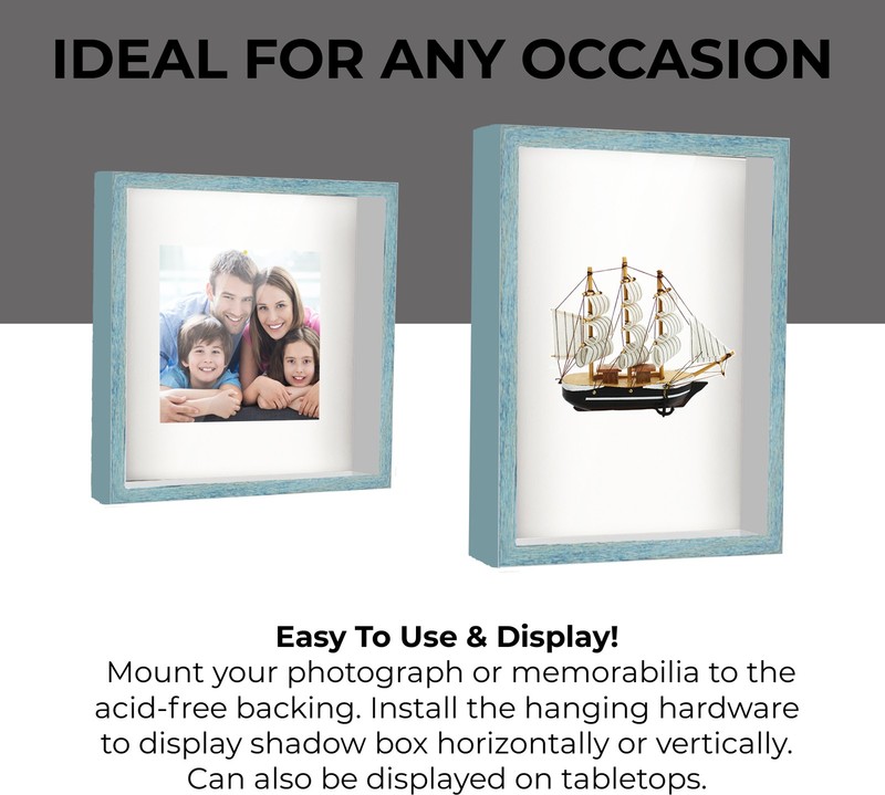5x16 In Shadow Box Frame Blue | 1.125 inches Deep Real Wood Rustic Shadowbox Dis gallery