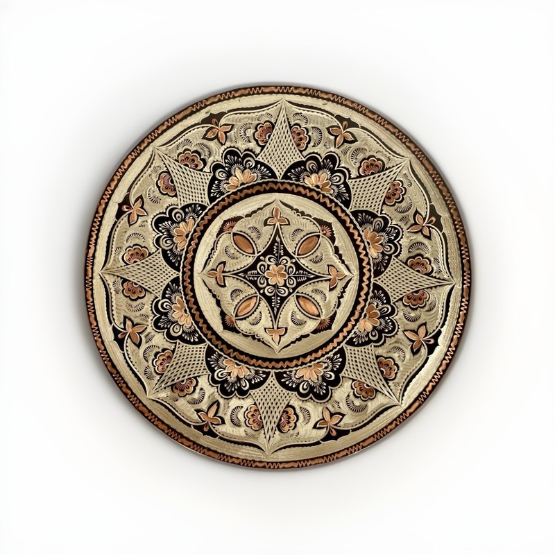 Vintage Spanish Hand Tooled Copper Damascene Wall Plaque, 13-1/4" Wide gallery