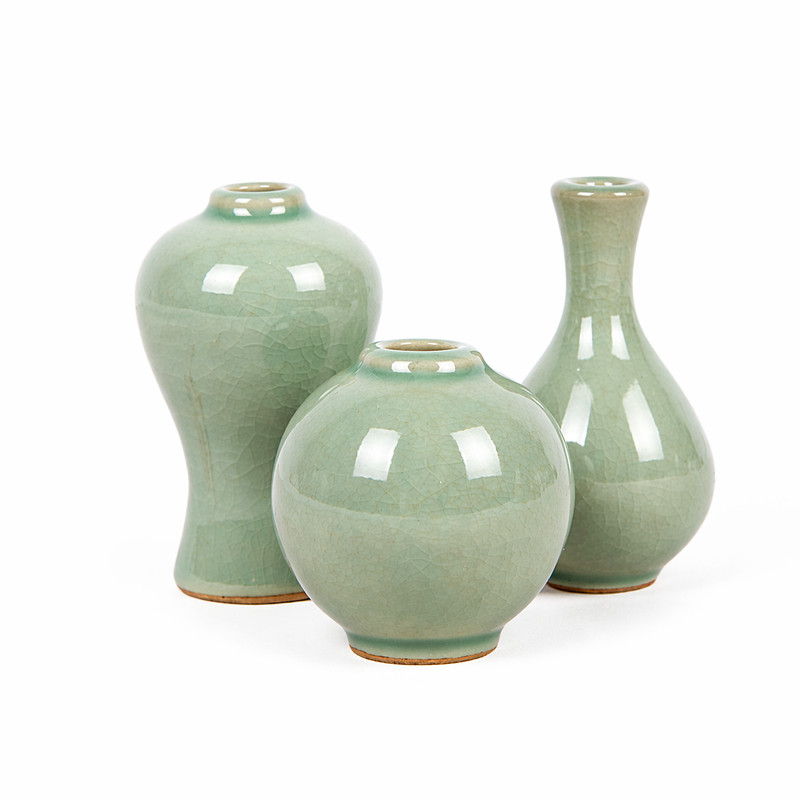Korean Celadon Mini Vase Set 3pcs Small Ceramic Pottery Decor Gift