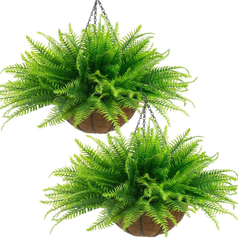 lovemoon Fake Ferns Plant Baskets,2PCS Artificial Hanging Plants,2 Hanging