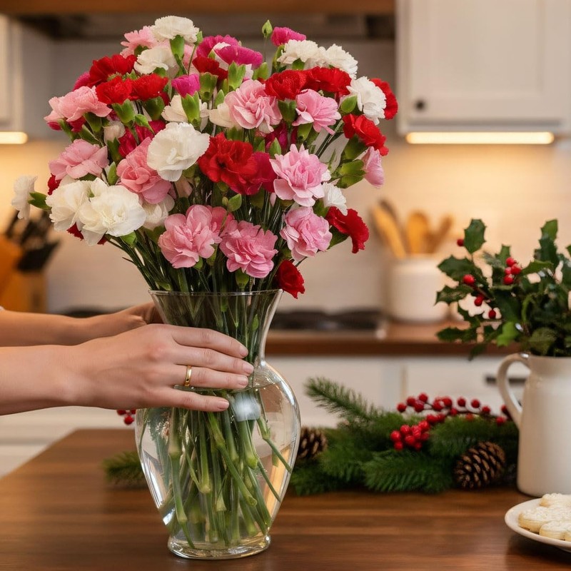 Benchmark Bouquets - 20 Stem Rainbow Mini Carnations (Glass Vase Included) - Fre gallery