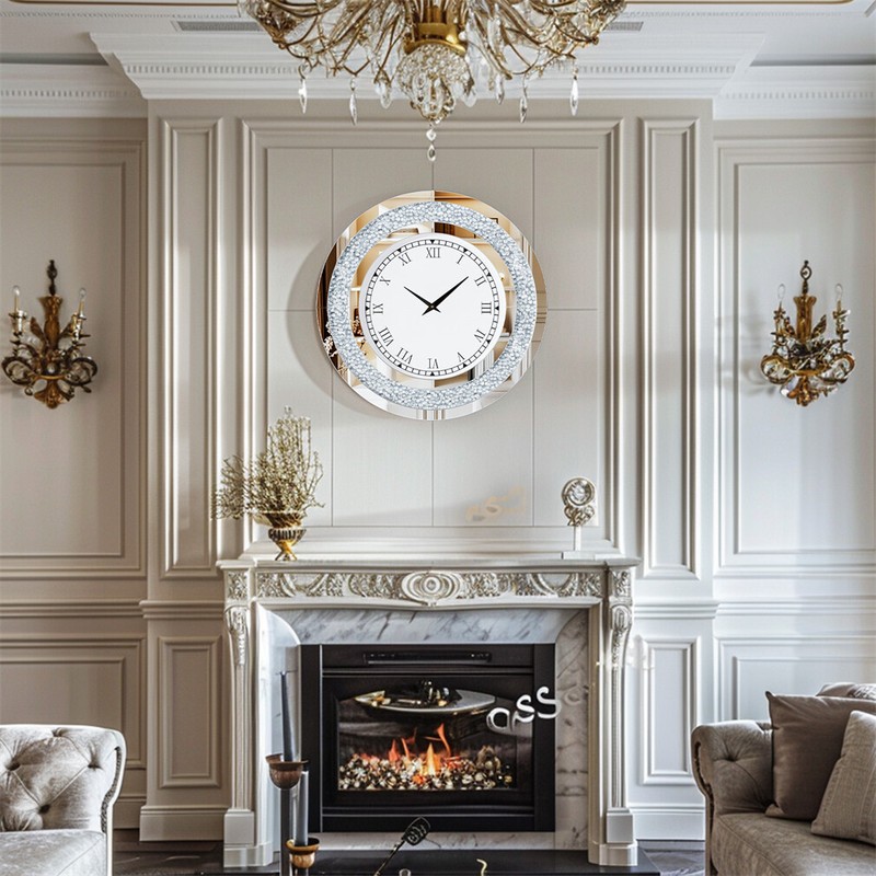 60cm 3D Round Wall Clock Jewel Crushed Diamond Accent Mirror Eye Catching Decor gallery