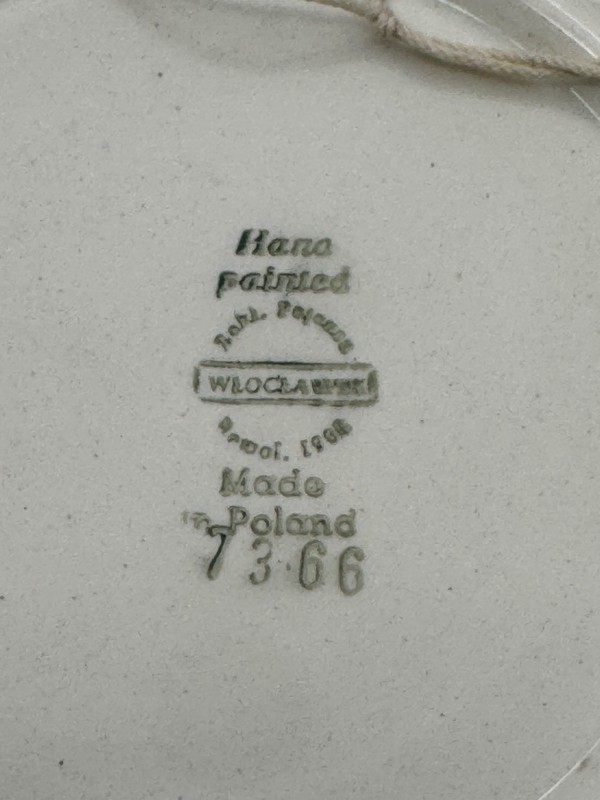 Vtg Wloclawek Poland Faience Earthenware Bowl Hand Painted Hangable Floral 9.75" gallery