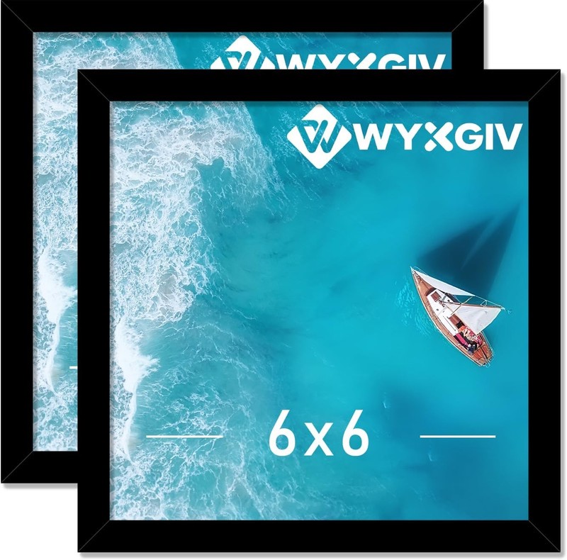 6×6 Picture Frame Set of 2, Lightweight yet Durable Black Frame with High-clarit