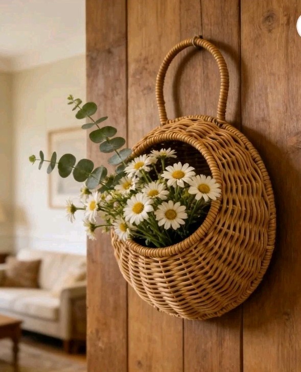 Cadancy Woven Wall Hanging Basket Half Round Rattan Planter with Handle…