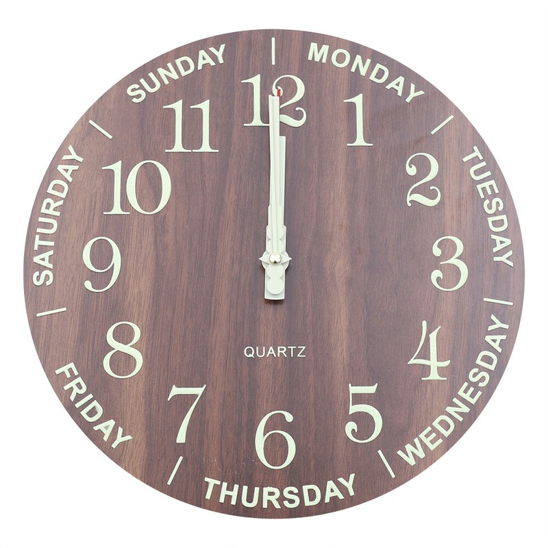 12Inch Large Modern Luminous Night Light Wall Clock Silent Wood Battery operated gallery