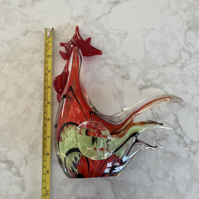 COLORFUL Red Green & Blue ART GLASS ROOSTER 9.5” Tall gallery