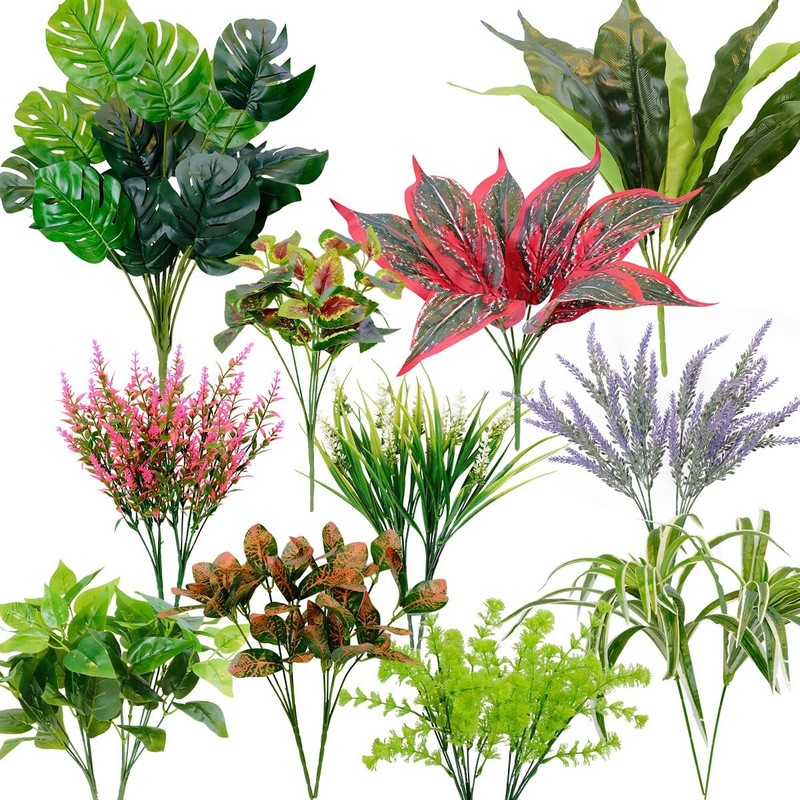 OTATOT 18 PCS Artificial Flowers for Outdoor, UV Resistant Fake Plants, Faux …