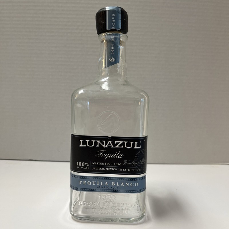 EMPTY Lunazul Tequila Blanco 100% Agave 750ML Glass Bottle w/ Stopper Bar Decor
