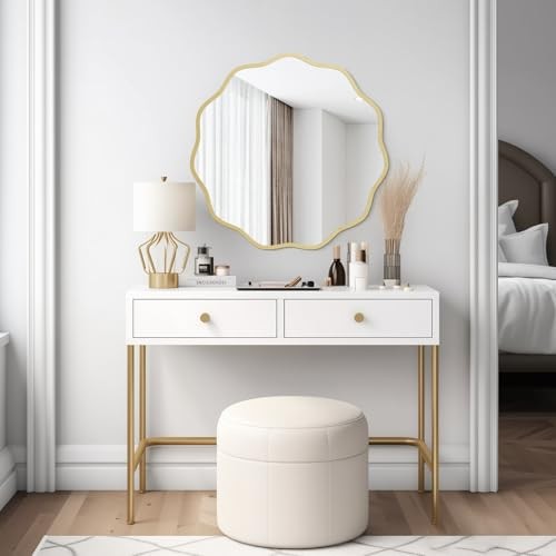 Round Wavy Mirror for Wall Decorative 24 inch, Modern Round 24"L x 24"W Gold gallery