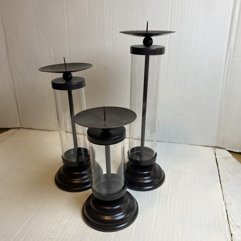 Set of 3 Modern Black Metal Candle Holders – Geometric Design – 6.5” 8.5” 10.5”