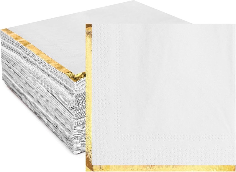 200 Pcs Paper Napkins with Gold Foil Edge 2 Ply Cocktail Napkins Soft Disposable