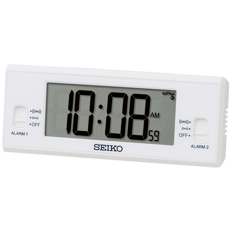 Seiko Clock Alarm Clock, Table Clock, Digital, Radio Controlled, White, 48 x 123