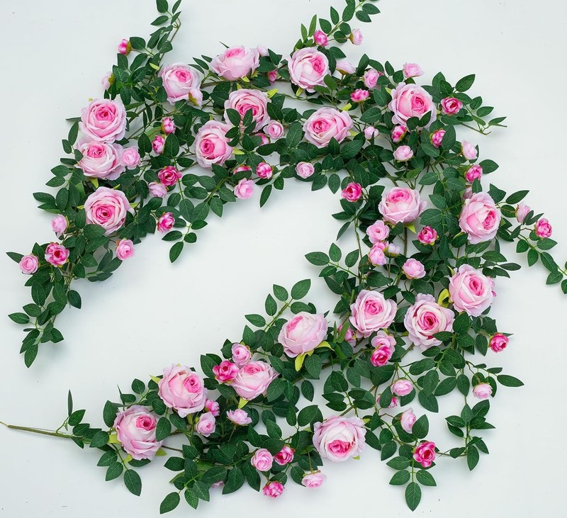2 PCS 12FT Bendable Flower Garland, Artificial Rose Vine Hanging Floral Garland gallery