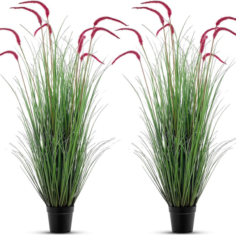 2 Pieces Faux Plants Outdoor 4 ft Tall Artificial Grass Plant Potted Artificial