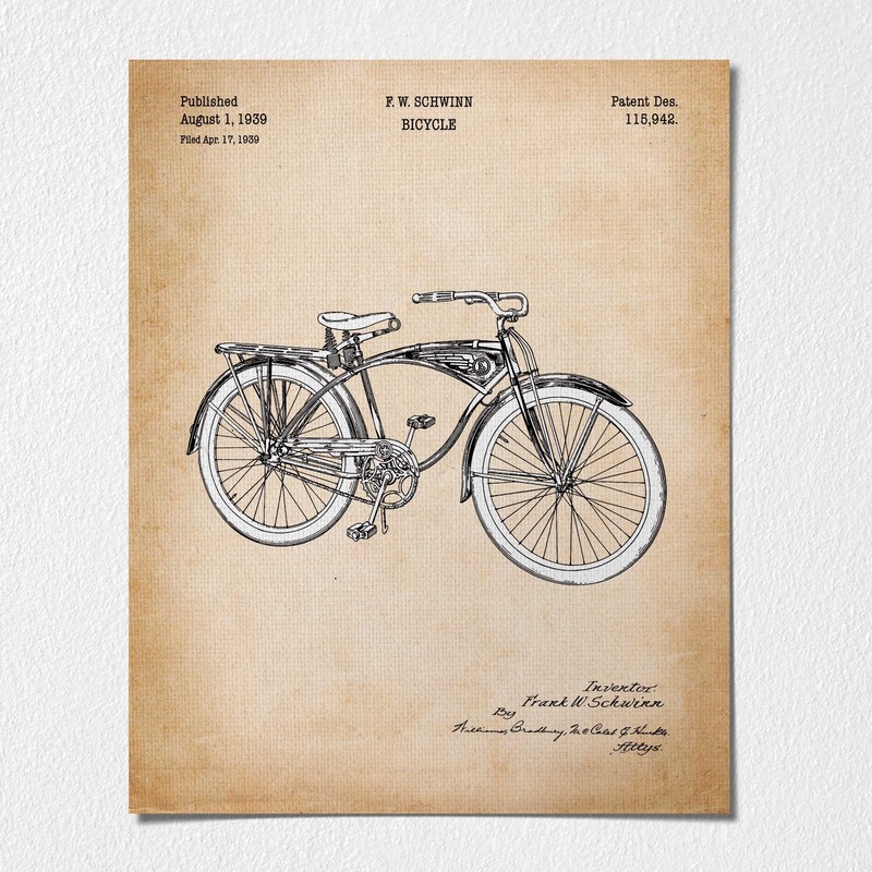 Biking Gifts, Gifts for Bicycle Enthusiasts, Schwinn Bike Patent Poster Print