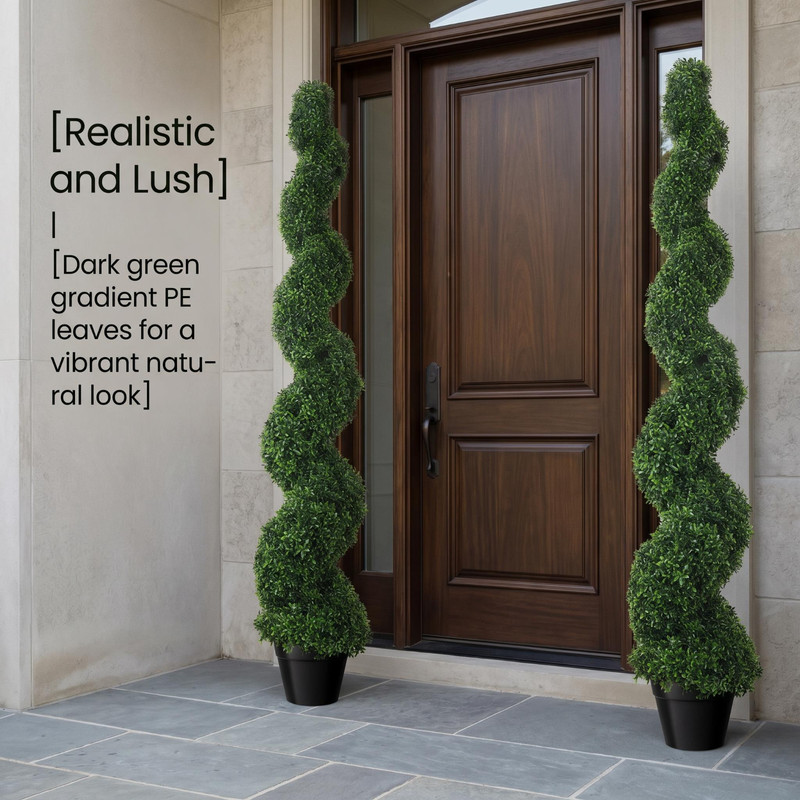 2 Pack 5ft Artificial Boxwood Spiral Topiary Tree Plant UV Decor In/Outdoor gallery