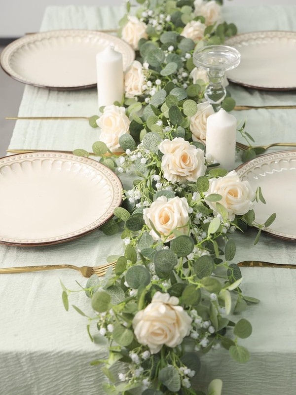 2PCS 5.91FT Artificial Eucalyptus Greenery with Flowers, Fake Rose Gypsophila gallery