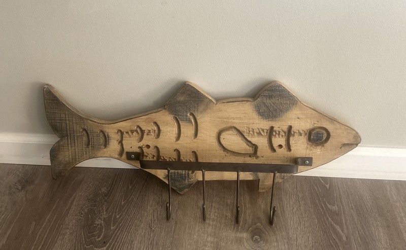 24” Long Vintage Fish 4 Coat Hanger Wall Cabin Decor Rustic